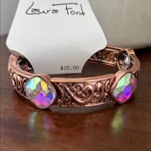 Laura Ford Coppertone scroll embossed,beveled iridescent stones,stretch